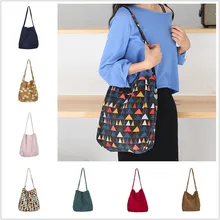 Карамельный цвет вельветовые классические женские сумки для покупок цветочный принт Большая вместительная сумка на плечо Осенняя Ретро женская сумка для покупок B49