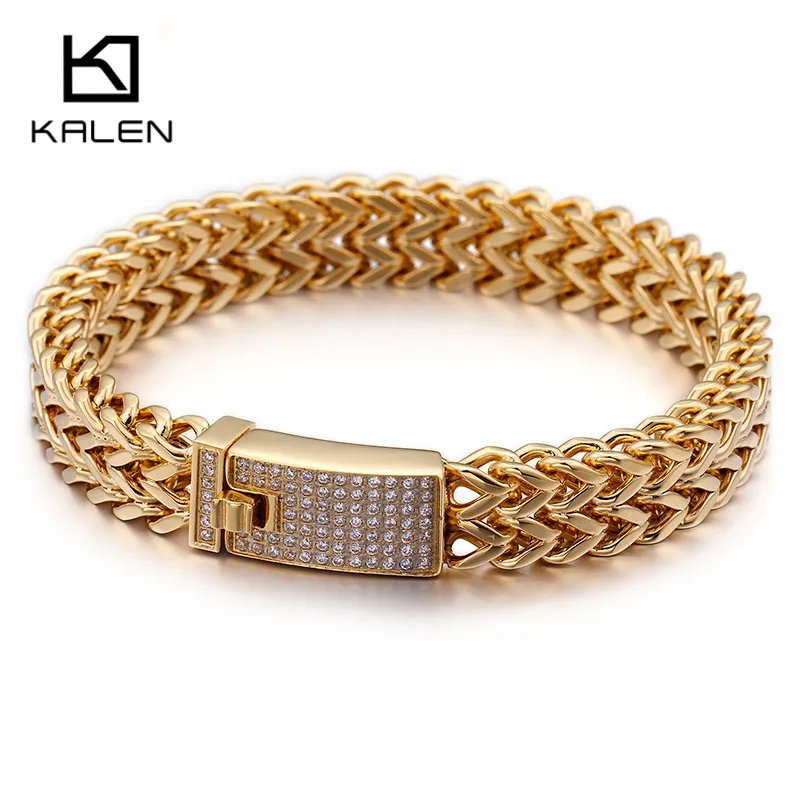 Kalen 316 Stainless Steel Link Chain Bracelets For Men Rhinestone Charm