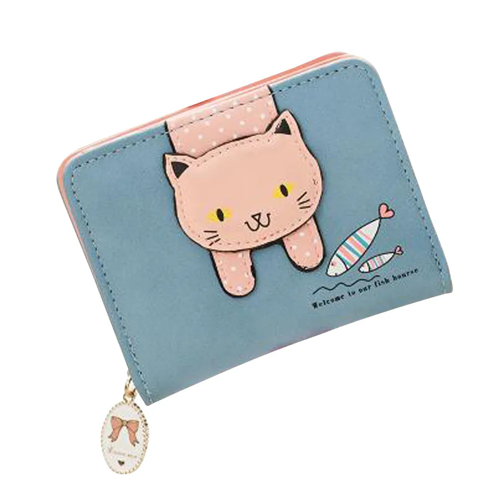 

Women cute cat wallet small zipper girl wallet brand designed pu leather women coin purse female card holder wallet billetera