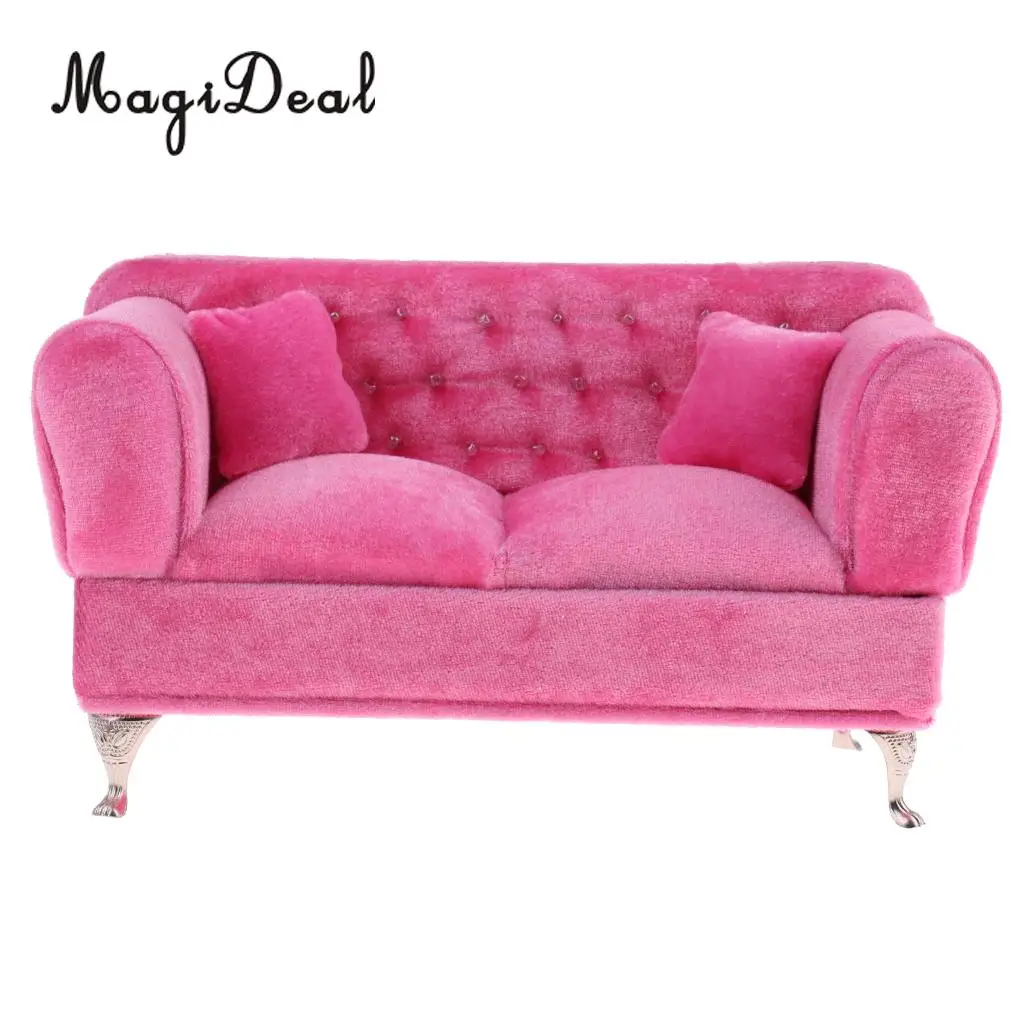 MagiDeal 1Pc Pink Long Sofa with Cushions Furniture for 1/6 Scale Dolls Action Figure Dollhouse Accessories Children Kids Toy