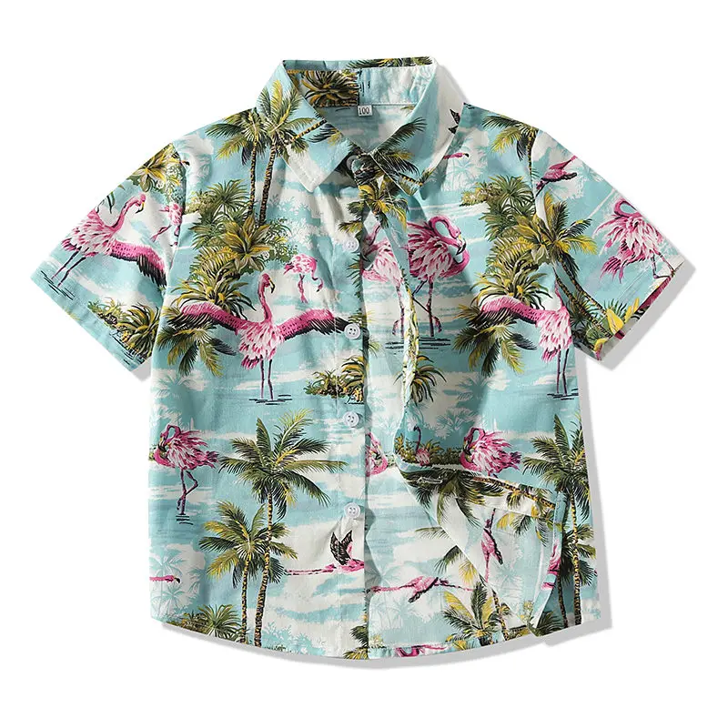 Kimocat/летняя рубашка с короткими рукавами для мальчиков; детская рубашка с принтом листьев; Одежда для мальчиков; красивые освежающие рубашки для мальчиков - Цвет: syb0115