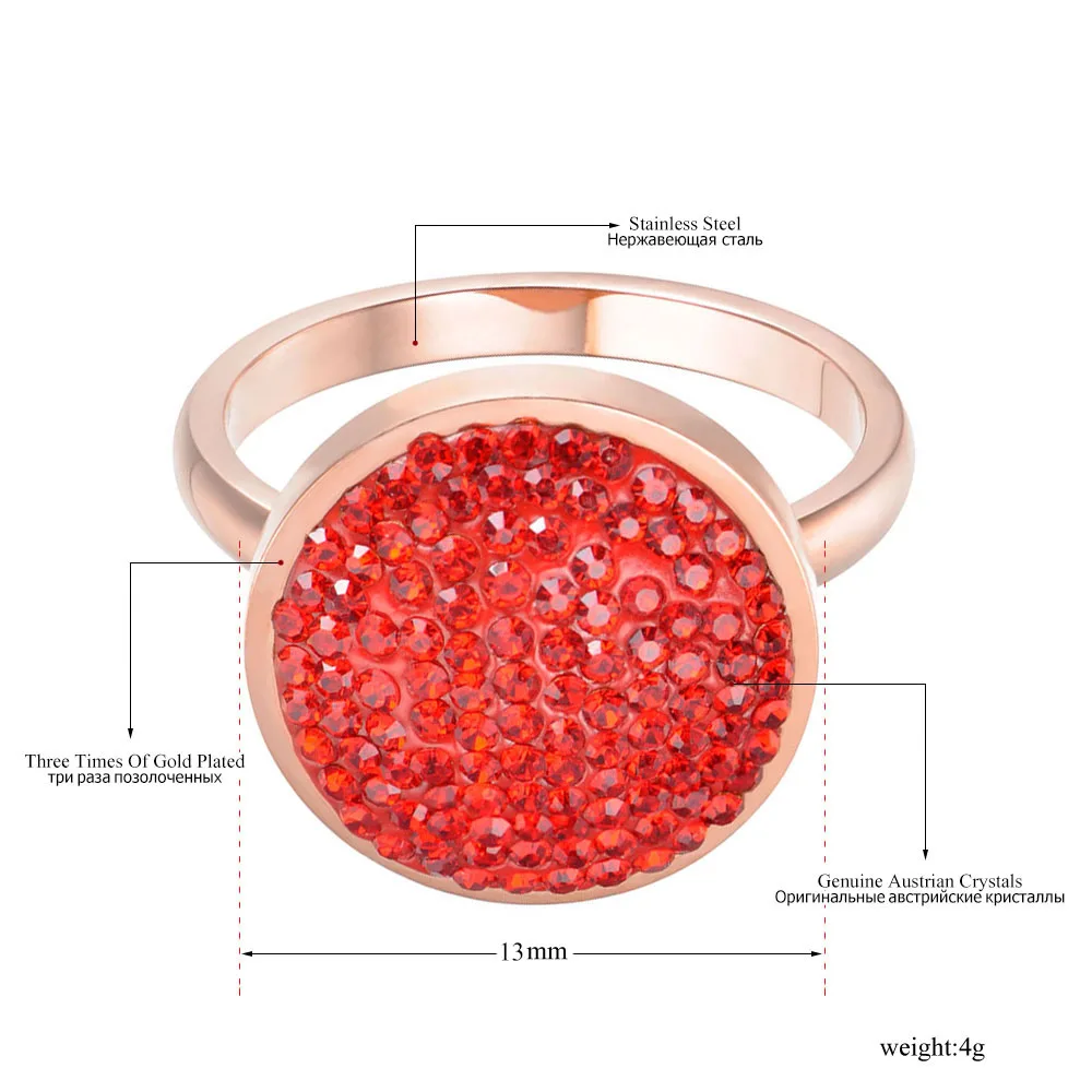 Lokaer розовое золото цвет круглой формы обручальные кольца ювелирные изделия нержавеющая сталь черный/красный Стразы Кольца для женщин Anneau R180310400R