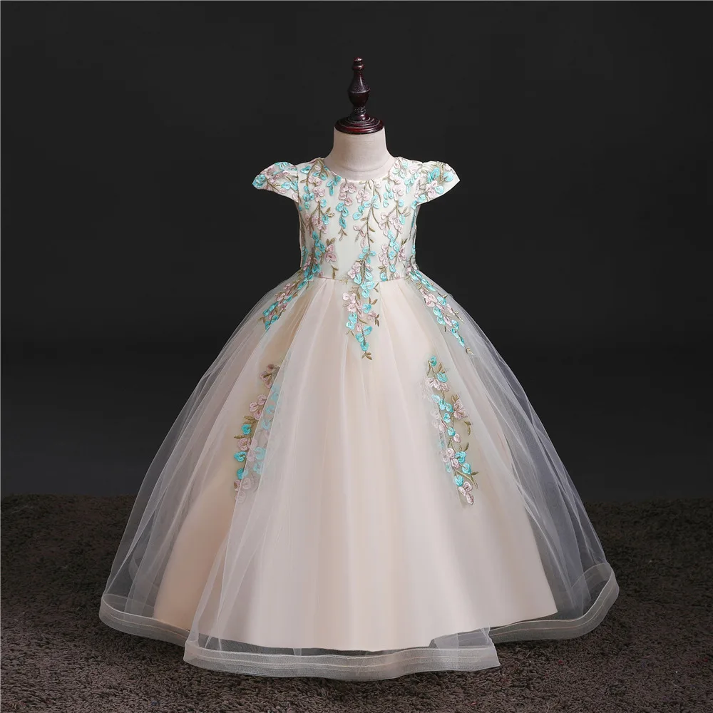 Летнее платье для девочек, свадебное платье, элегантное вечернее платье принцессы с цветочной вышивкой для девочек, вечерние платья, одежда для детей