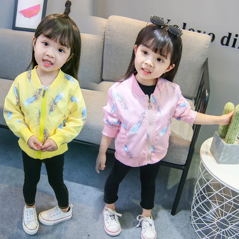 

Baby girl jackets spring autumn coat floral feather print top newborn toddler infant baby girl clothes pink yellow trend jacket