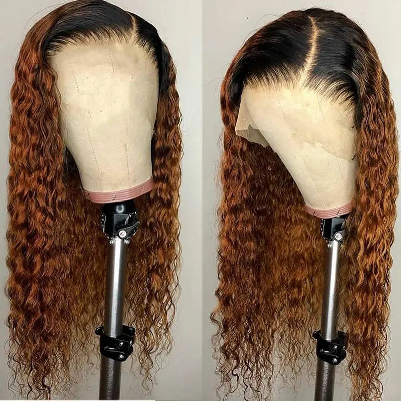 

1b 27 Honey Blonde Ombre Deep Part 13*6 Lace Front Human Hair Wig Colored Curly Brazilian Remy Preplucked Natural Invisible Lace
