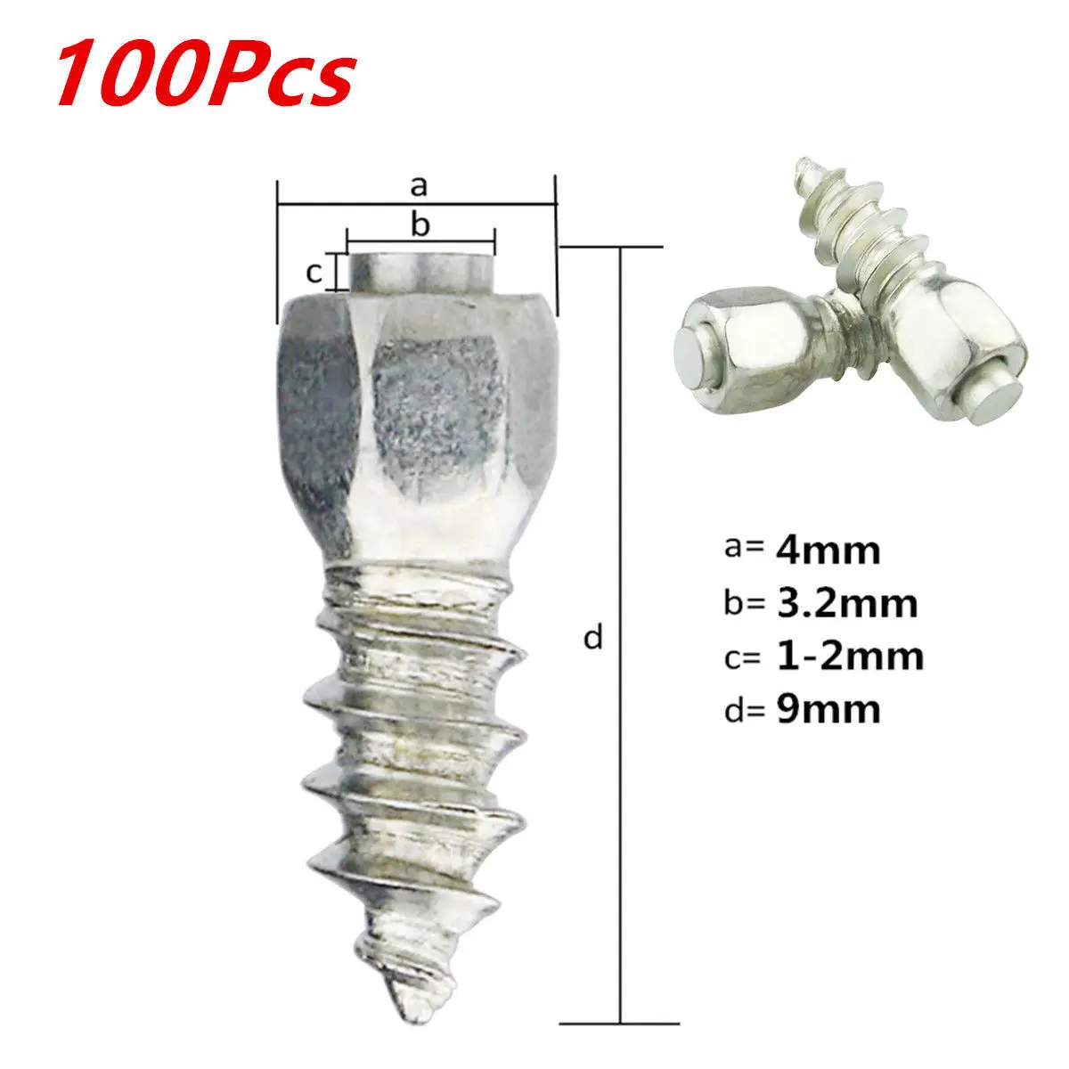 100pcs/set 9mm Screw in Tire Studs Wheel Tyres Snow Chains Stud for Car/Truck ATV