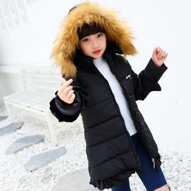 

2017 Winter Children Clothing Kids Cotton Outerwear Girls Jacket Child Medium-long Thickening Cotton-padded Coat 10 11 12 13 14
