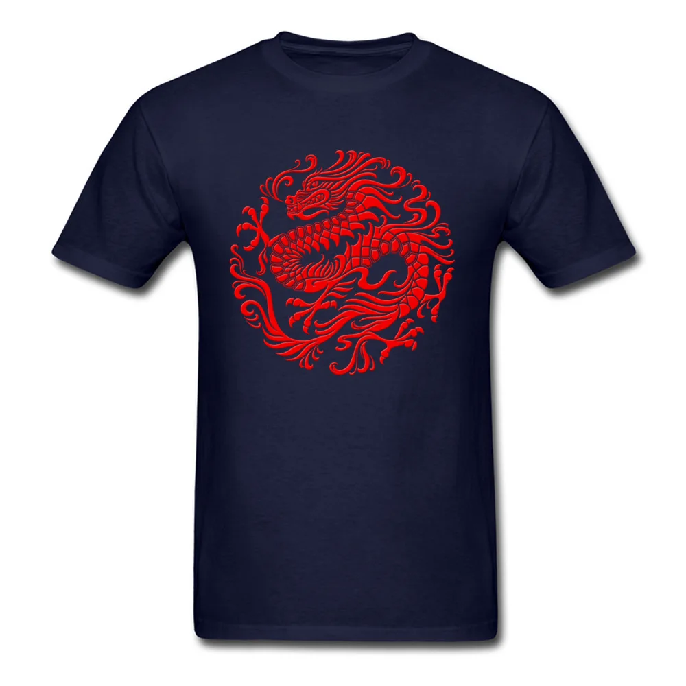 Fitted Traditional Red Chinese Dragon Circle T-shirts Summer Fall Round Collar 100% Cotton Tees for Men Tee-Shirts Normal Traditional Red Chinese Dragon Circle navy