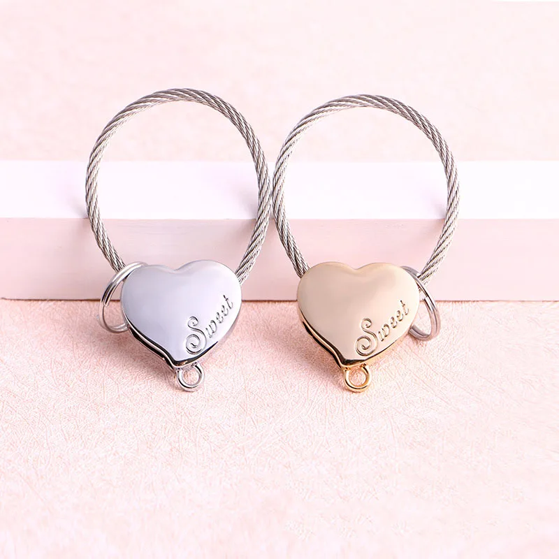 steel wire heart keychain key ring wire rope key chain key holder cute