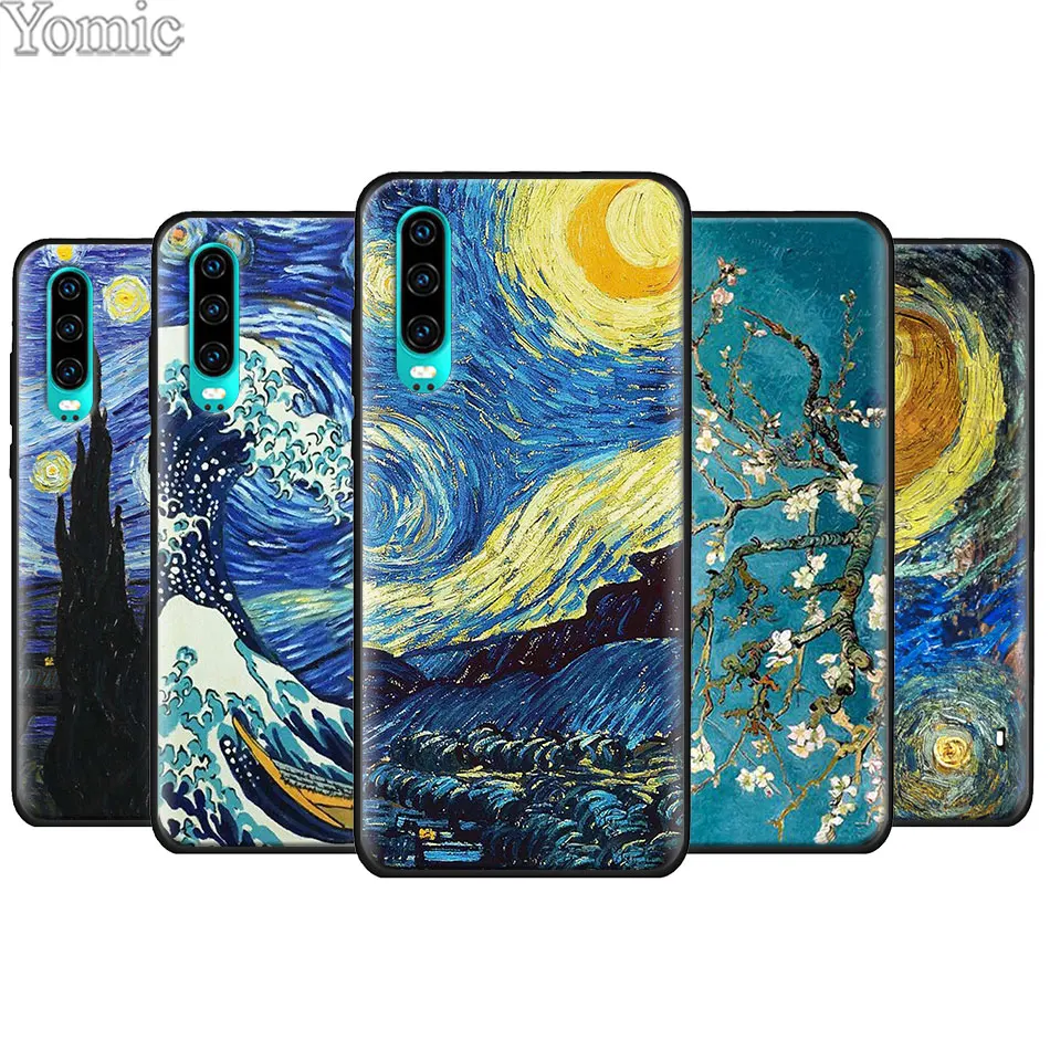 

paintings Starry Night Van Gogh Black Soft Case for Huawei P20 P30 Pro P9 P10 P20 P30 Lite P Smart Plus Mate 10 20 Lite Case