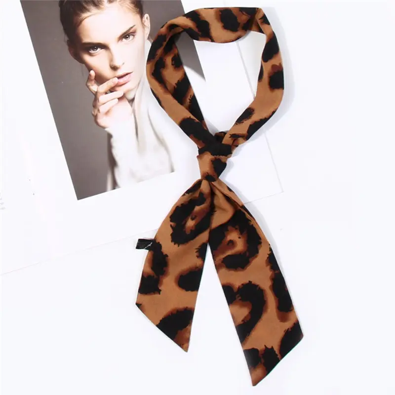 Women Ladies Leopard Print Scarf Wrap Shawls Soft Silk Ribbon women's scarves handkerchief hijab scarf 40MA0521