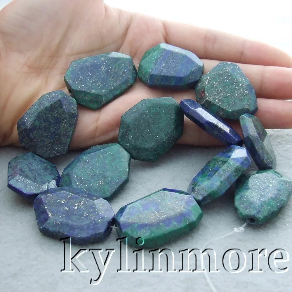

23x30mm Blue Green Chrysocolla Faceted Nugget Beads 15.5" Strand