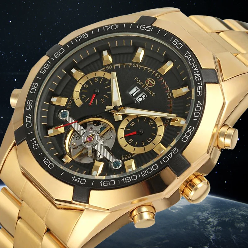 

FORSINING Men's Watches Luxury Automatic Bracelet Mechanical Watch Round Dial Dress Wristwatch Color Gold