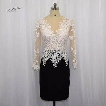 

Women White Lace Black Short Mother of the Bride Dresses 2017 Long Sleeve Evening Party Gowns Sheath Vestidos Madre de La Noiva