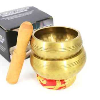 

Buddhism Style Copper Bowl With Wood Stick Handmade Tibetan Singing Bowl Healing Meditation Music Bowl Temple Home Decoration