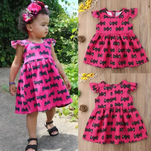 Летнее для девочек; платье с летучим рукавом и принтом летучей мыши; Одежда для новорожденных девочек; пышные платья с рукавами-крылышками для девочек