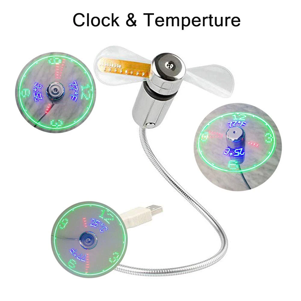 Portable USB Fans Mini Time And Temperature Display With Gooseneck LED Light Clock Cool Gadgets Products For Laptop PC