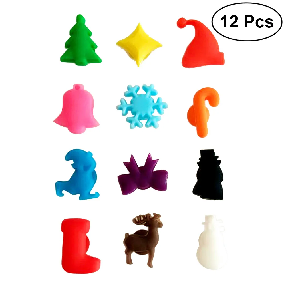 

12pcs Suction Cup Glasses Markers Multicolor Silicone Creative Reusable Portable Wine Cup Labels for Christmas Party