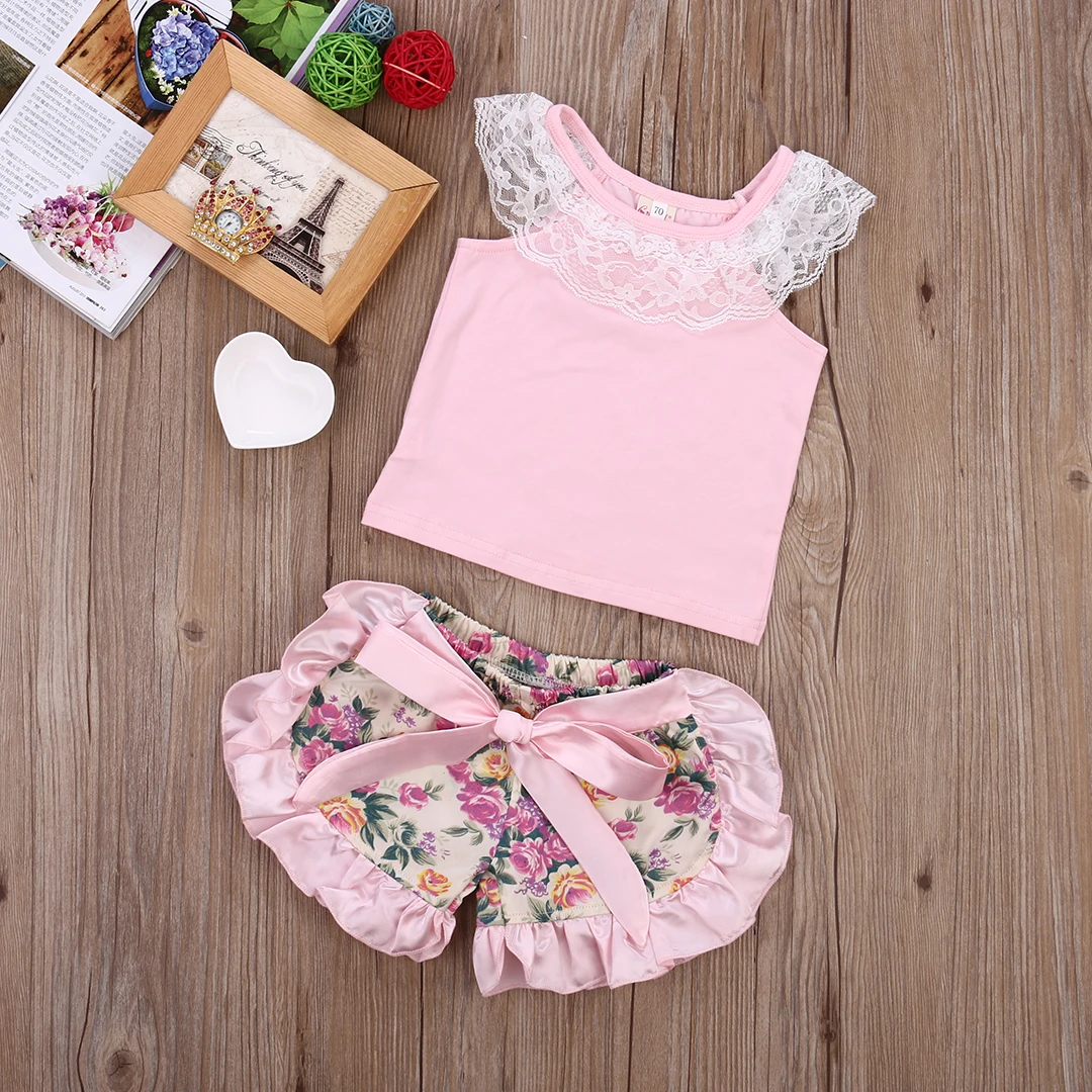 

2018 Sale New Fashion Carters Official Store 2pcs Baby Set Summer Infant Girl Clothes Lace +floral Shorts Outfit ,pink 0-24m