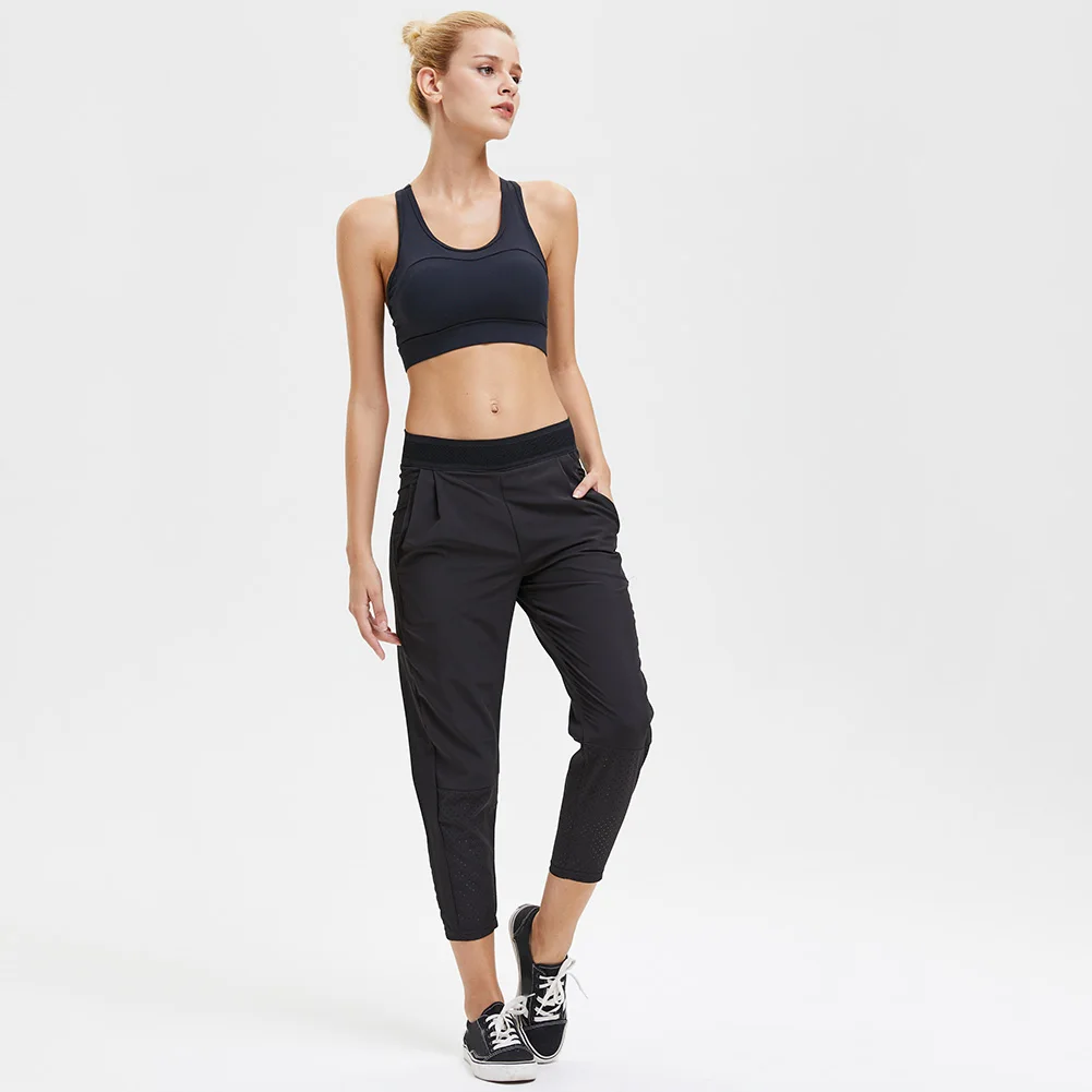 Хит, женские спортивные штаны, свободные, повседневные, черные, для йоги, бега, тренировочные штаны с карманами, HV99