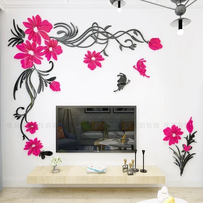 Креативный цветок 3D стерео акриловая Наклейка на стену фон теплое украшение большой размер Фреска домашний Декор Гостиная наклейки на стены - Цвет: Redrose Leftside A