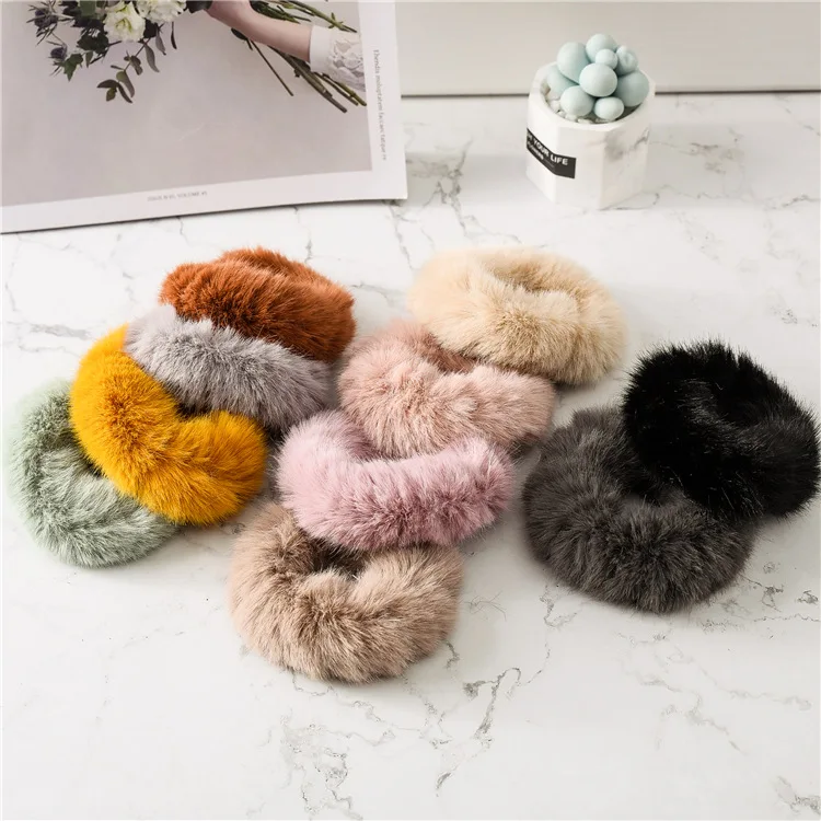 

Cute Elastic Hair Bands Girls Artificial Faux Fur Rubber Elastic Ring Rope Fluffy Tie Hair Accessories Furry Scrunchie Headband