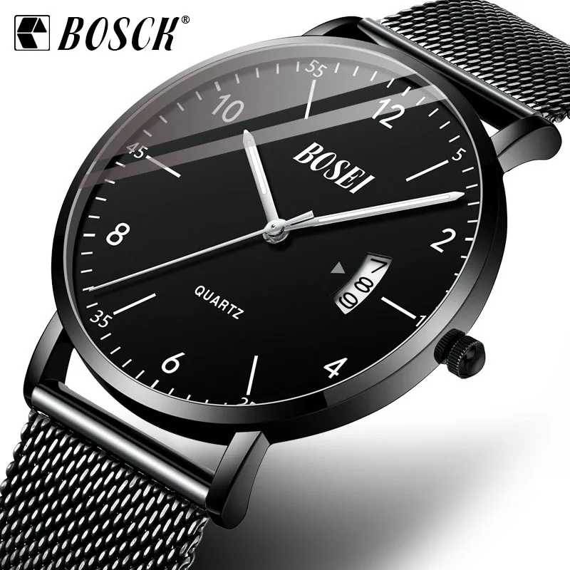 

BOSCK New Men ultra-thin watch Luminous Watch Mens Waterproof Wristwatch Students Fashion Simple Quartz Watch Relogio Masculino