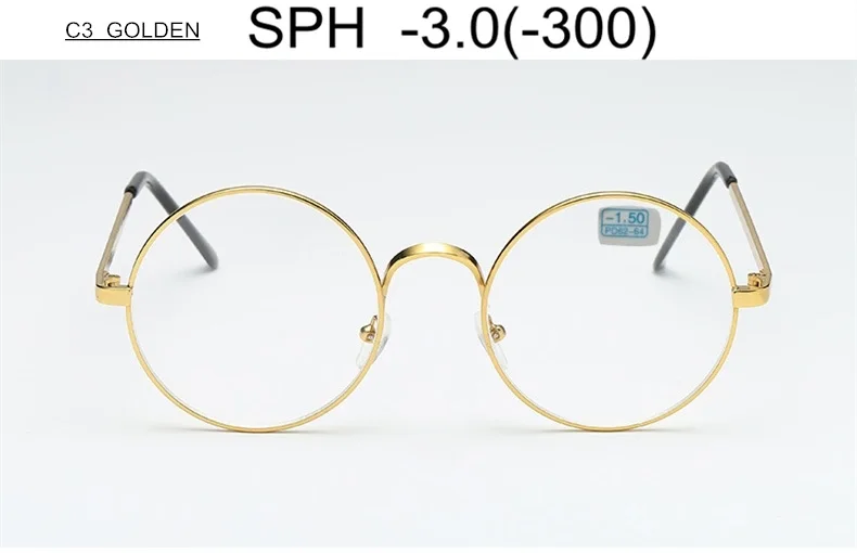 SPH-1-1,5-2-2,5-3-3,5-4-4,5-5,0-5,5-6 готовые очки для близорукости Женщины Мужчины круглая оправа из сплава очки для близоруких UF29 - Цвет оправы: C3 (-3.0)
