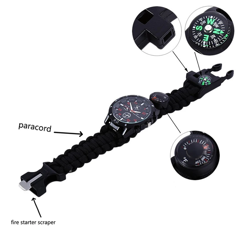 EDC Tactical Camouflage Outdoor survival watch bracelet compass Rescue Rope paracord Camping equipment multi Tools (5)