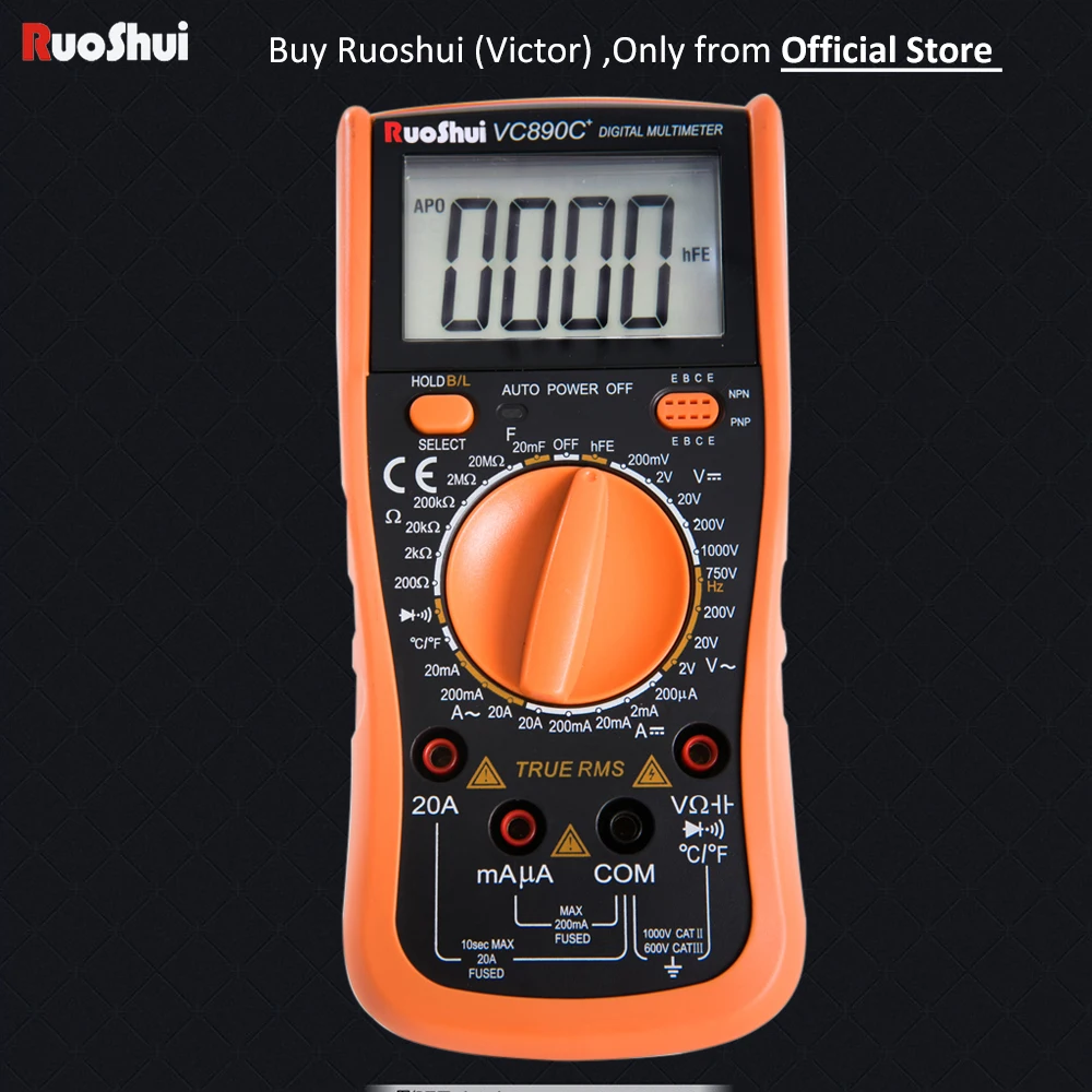 

890C+ Victor RuoShui Digital Multimeter 2000 Counsts Manual Range True RMS Capacitance Resistance Temperature Transistor