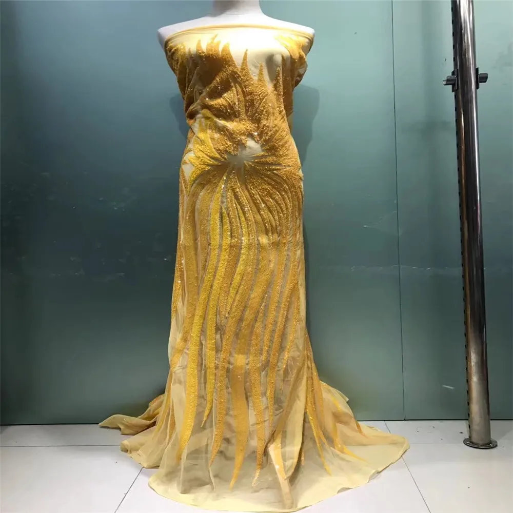 

2017 Latest Golden French Laces Fabric 3D Sequins Flower embroidery High Quality Tulle net Lace Soft tissue For Women JL33-2