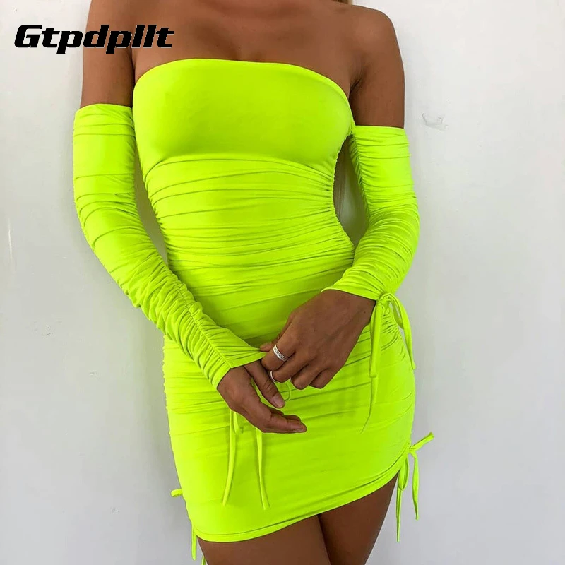 

Gtpdpllt Off Shoulder sexy mini dress women Rope Spring bodycon Backless party elegant dresses Vestidos Bandage Skinny Dress