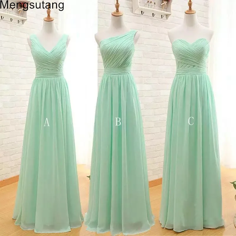 

Robe de soiree 2019 New Arrival Three Styles A Line Mint Green Long Chiffon A Line Pleated Bridesmaid Dress Under 50