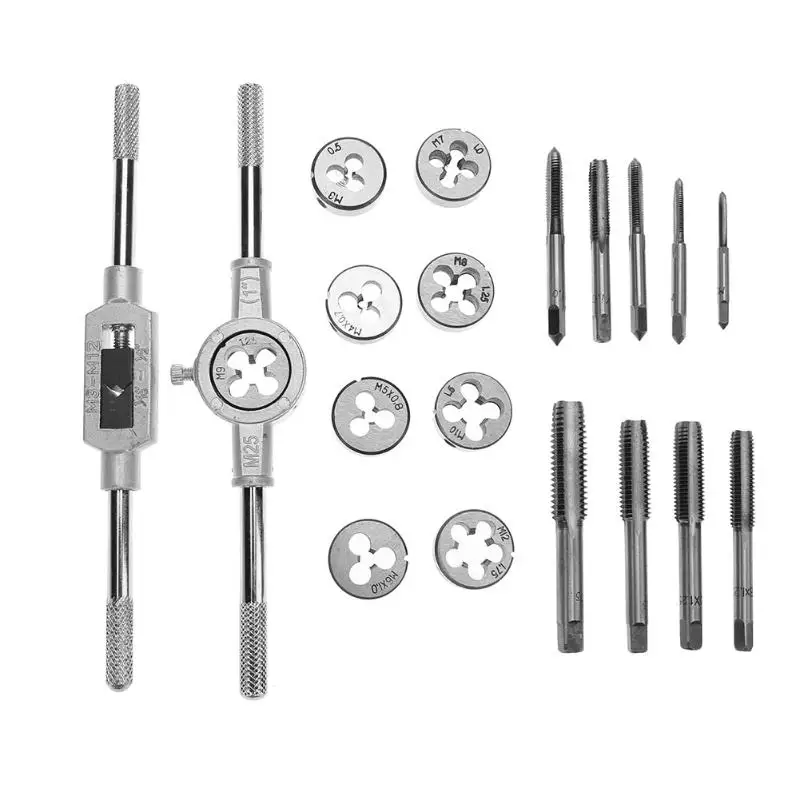 

20PCS Tap & Die Kits M3~M12 Straight Flute Hand Tap Wrench Die Wrench Holder Car Motorcycle Maintenance Tools Tap Die Tools Sets