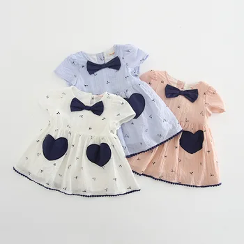 

Brand top quality baby girl summer dress cute bow printed girls infant cotton princess dresses comfortable clothes