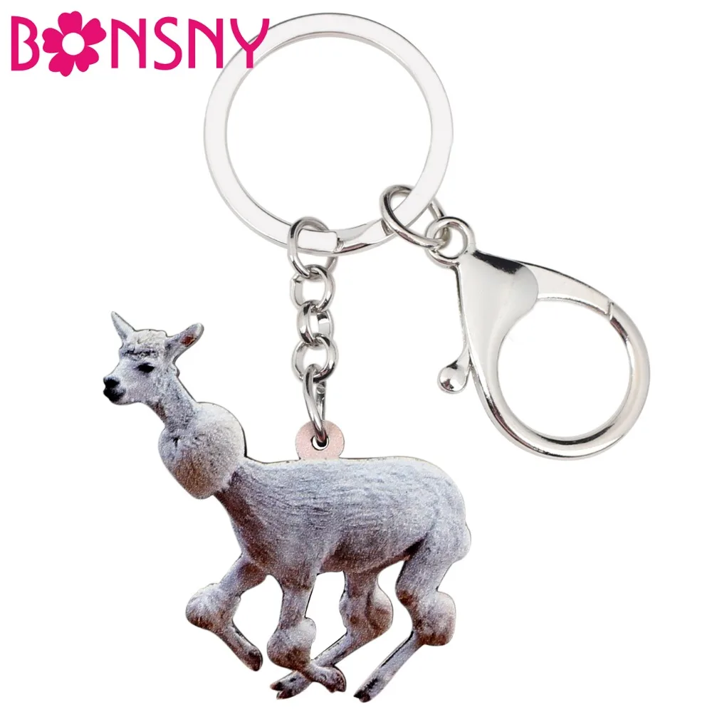 Bonsny Acrylic South America Jumping Alpaca Key Chain Keychain Ring Holder Novelty Animal Jewelry For Women Girls Bag Charms New | Украшения
