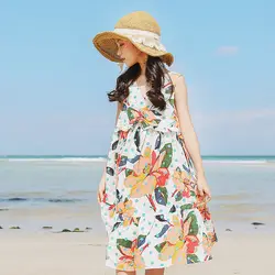 Обувь для девочек богемное платье с цветочным рисунком летние пляжные оборками Платья для женщин хлопок Ткань принт платье без рукавов