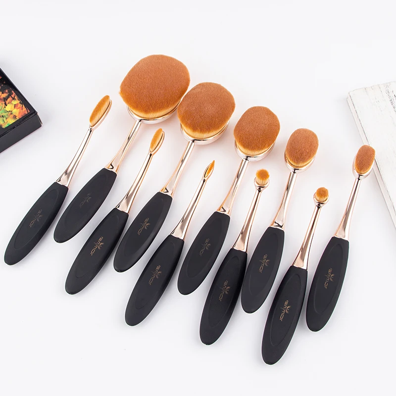 

2019 Anmor 10PCS Oval Makeup Brushes Set Soft Synthetic Hair Foundation Contour Eyeshadow Cosmetic Cleaner Pinceaux Maquillage