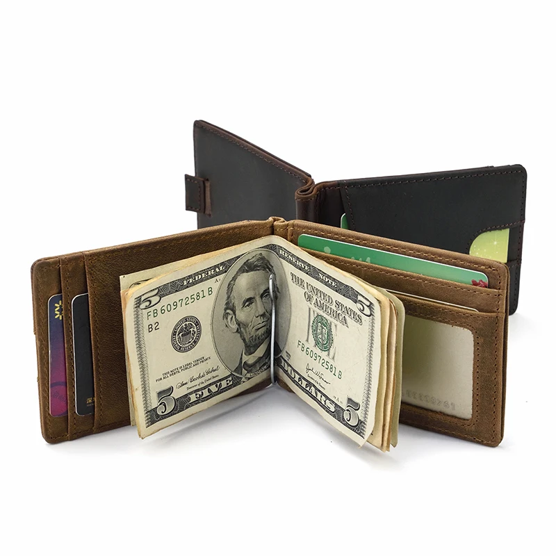 Top Grade Brand Genuine Leather Money Clip Wallet Dollar Cash Card Cowskin Male Men's Clip Purse Men Wallets Biflod Male leather bill organizer
