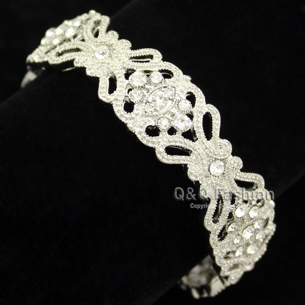 

Art Deco 1920s Great Gatsby Flower Austria Crystal Bridal Cuff Bracelet Bangle Silver Good Quality Jewelry Free Shipping