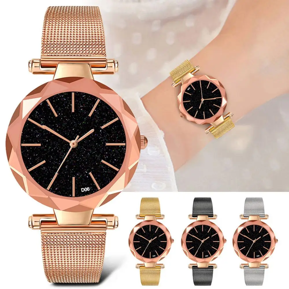 

Starry Dial Stainless steel mesh Strap Edge Female Watch jewelry Gift
