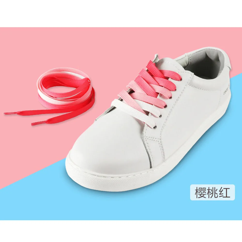 1 пара шнурки градиент цвета конфеты плоские круглые ботиночки Ботинки со шнурками - Цвет: red