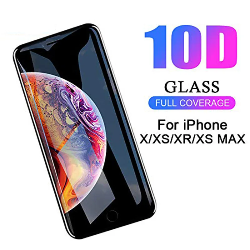 Защитное стекло 10D полное покрытие для экрана iPhone XS Max X XR 10 D 7 8 6 6S Plus 10|Защитные