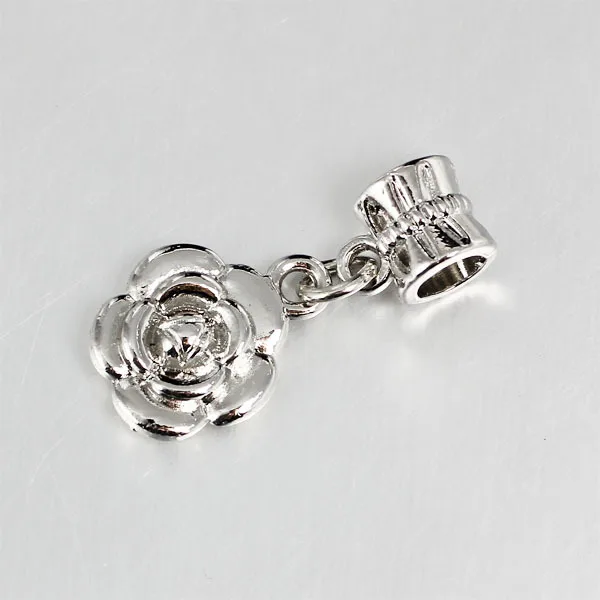 

free shipping 1pc european flower haning bead charms fit style bracelet PCW007