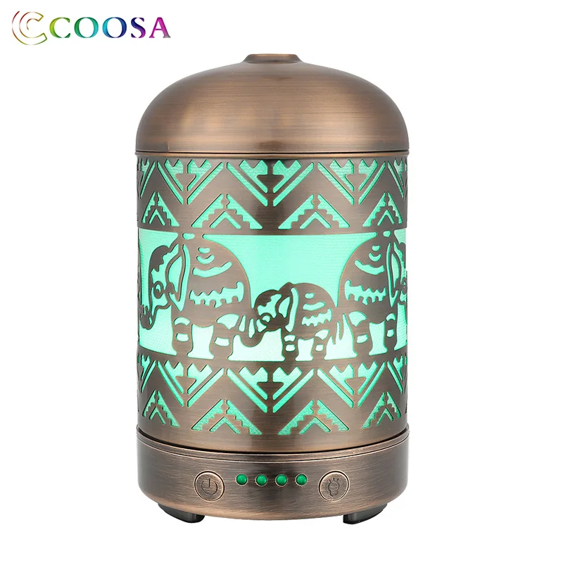 

COOSA Vintage Handmade Metallic Craft Air Humidifier 100ml Essential Oil Diffuser 7 Color LED Light Aroma Diffuser for Baby Gift