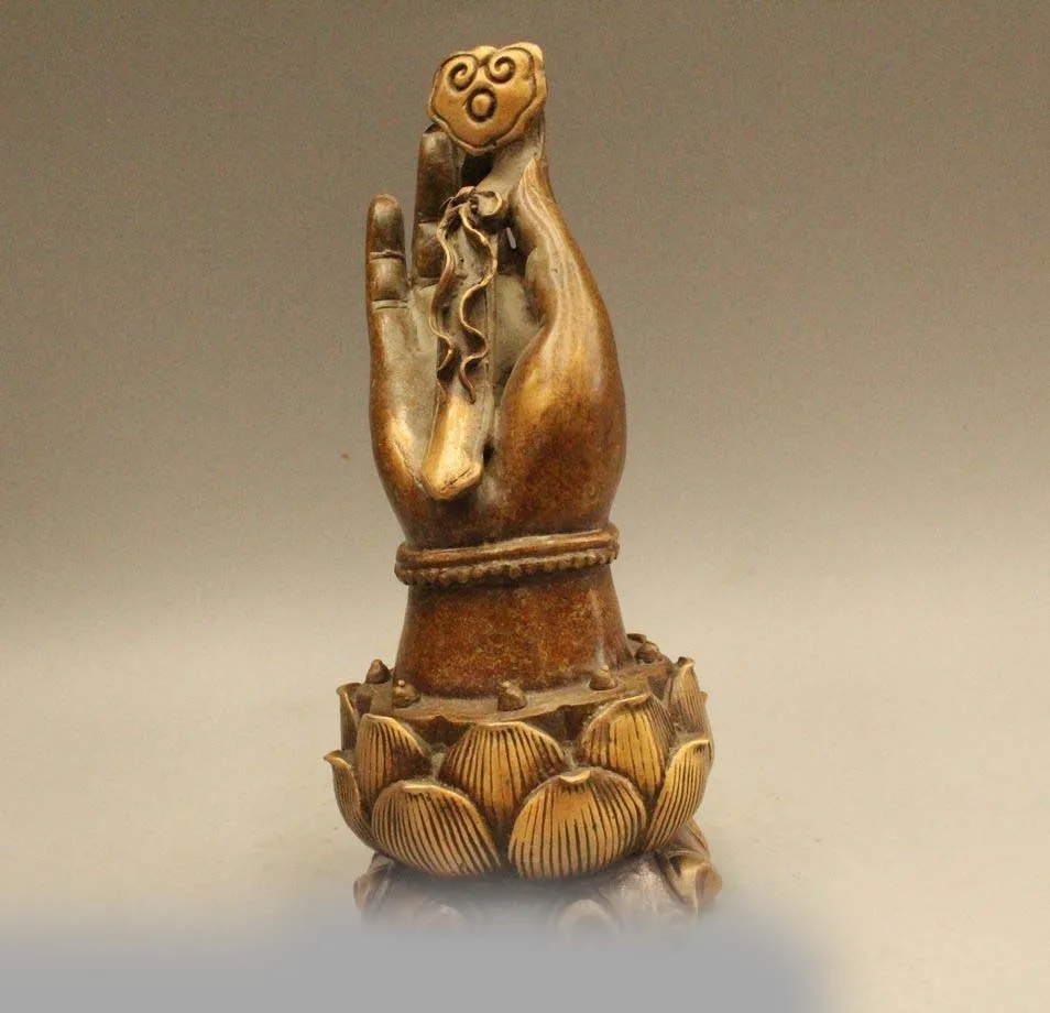

8" China Chinese Tibet Bronze Lucky Seat Guan Yin Buddha Hand Ruyi Statue Sculpt