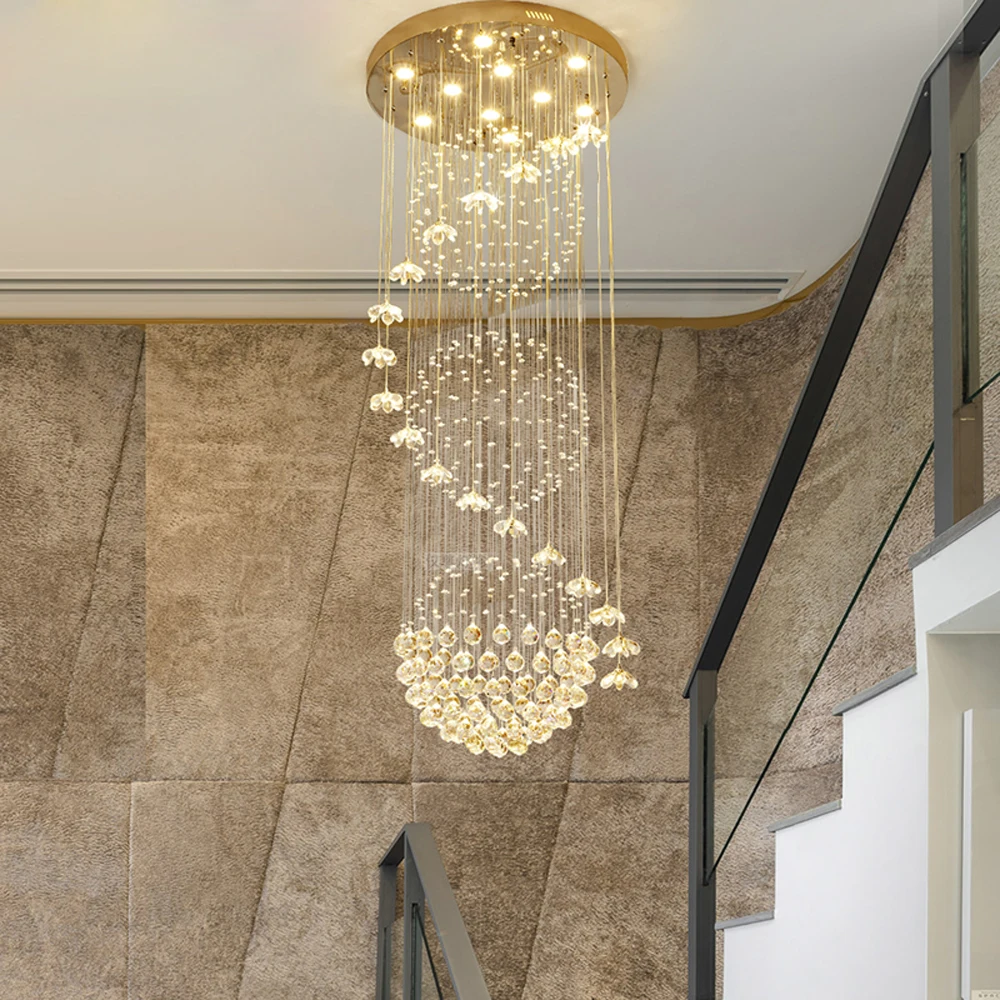 

Modern long staircase crystal chandelier lighting fixtures hanging lustre cristal loft chandelier lights