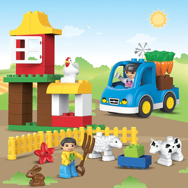 

39pcs Large Size Happy Animals Farm Building Blocks Sets Animal Model Bricks Education Toys Compatible With legoeINGlys Duplos