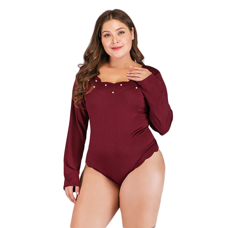 WHZHM плюс размер 3XL 4XL обтягивающее боди с бисером женские игровые костюмы длинным