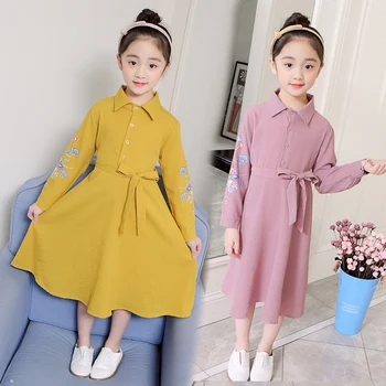 

Girls Long Dresses Cotton Cartoon Print Shirt Dresses Casual Baby Kids Clothes Cute Girls Princess Dresses for 6 8 10 12 Years